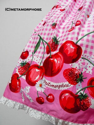 Gingham Cherry Shirring JSK by Metamorphose Temps de Fille