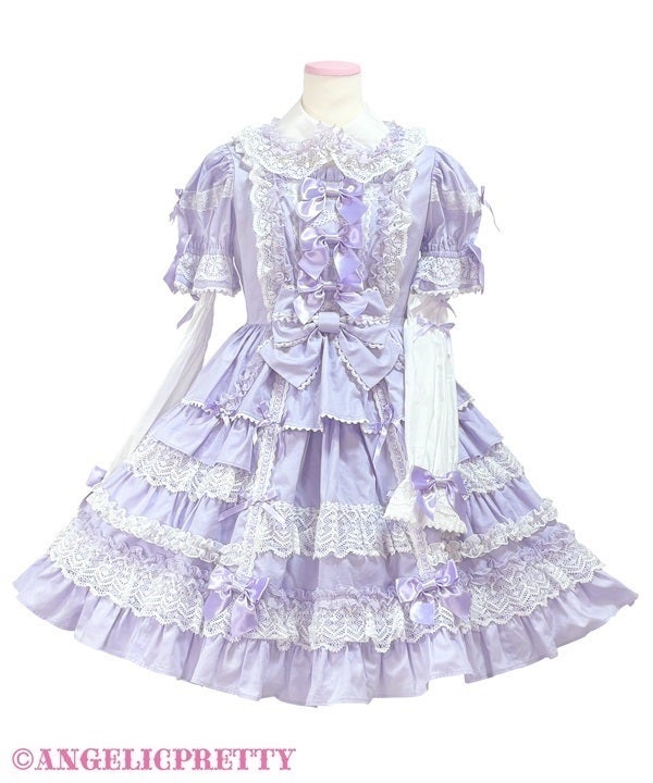 Angelic Pretty Laceホイップ付け袖ワンピース ラベンダー Lace Whipped Sleeve OP by Angelic Pretty