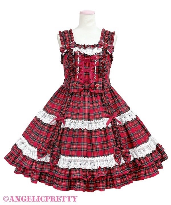 アンティークキルト 赤色チェック、ペイズリー柄⑶ Lovely Tartan Check JSK by Angelic Pretty