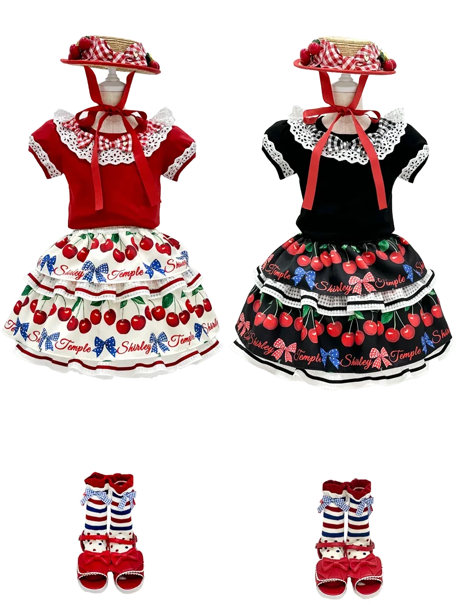 新品♡Shirley Temple♡チェリーボーダープリントスカート Toddler ~ Cherry Stripe Skirt by Shirley Temple