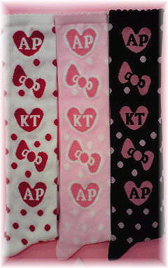 Hello Kittyリボンハイソックス シロ×ピンク Hello Kitty Ribbon Knee-High Socks by Angelic Pretty