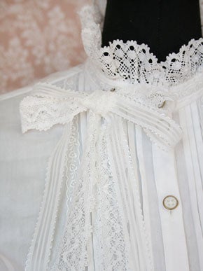 Lace Ribbon Standing Collar Blouse by Victorian Maiden