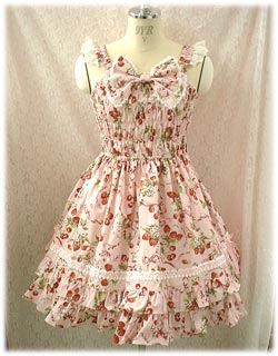 Strawberry and Cherry Print Shirring JSK by Baby, the Stars Shine