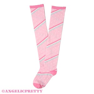 Angelic Pretty 　TOY PARADEボーダーハイソックス MTO] Marshmallow Border OTKs (2021) by Angelic Pretty