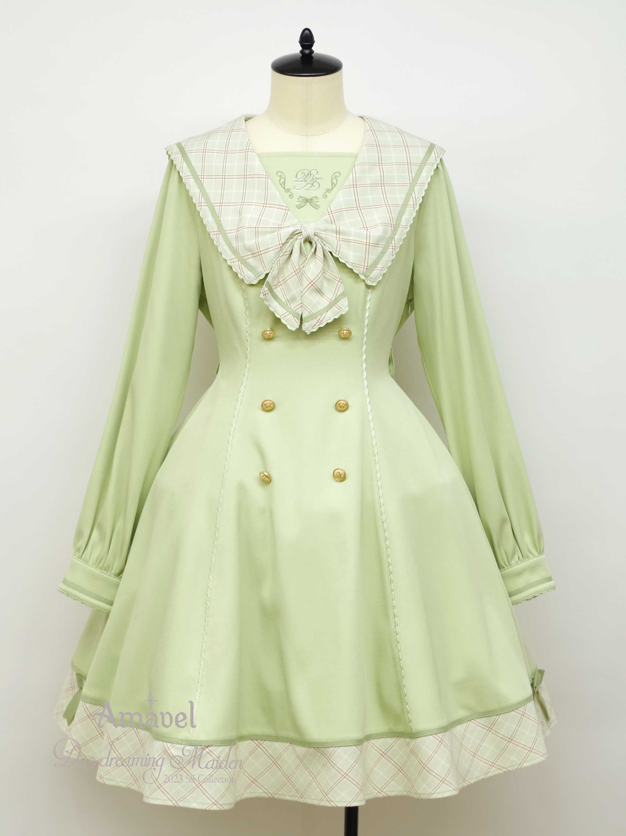 Amavel ~ Check Ribbon Sailor OP by Offbrand