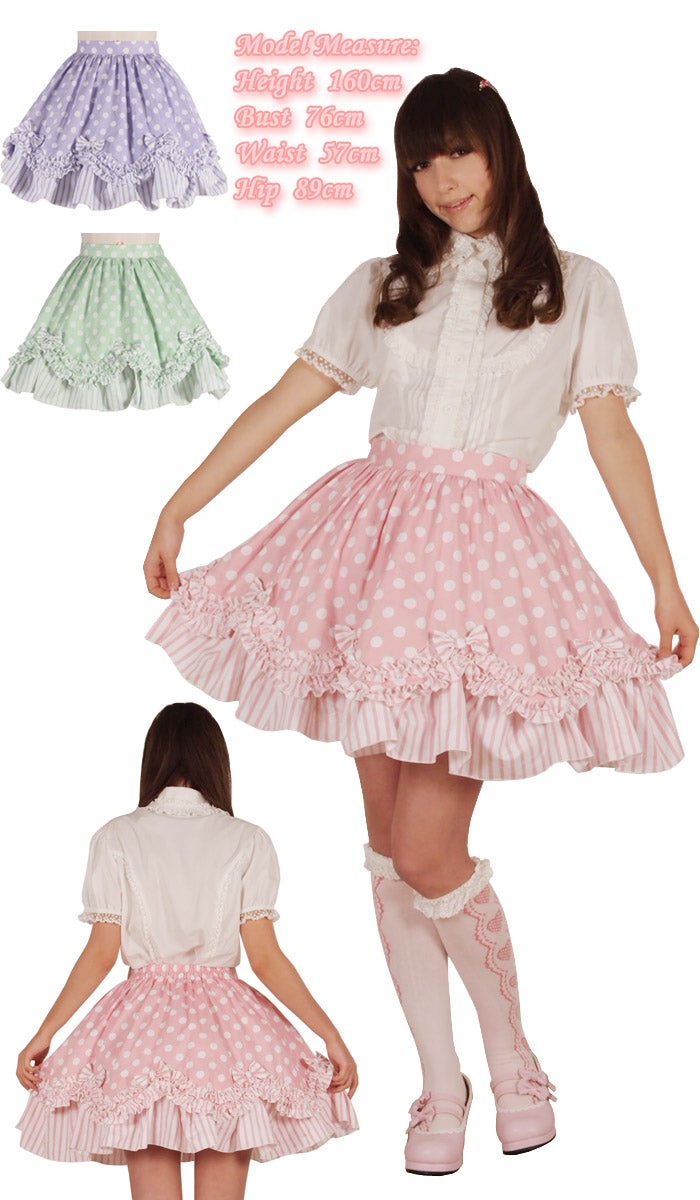 Polka Dot Stripe Frill Skirt (L343) by Bodyline