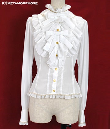 Frill Collar Ribbon Blouse (Solid Color) by Metamorphose Temps de