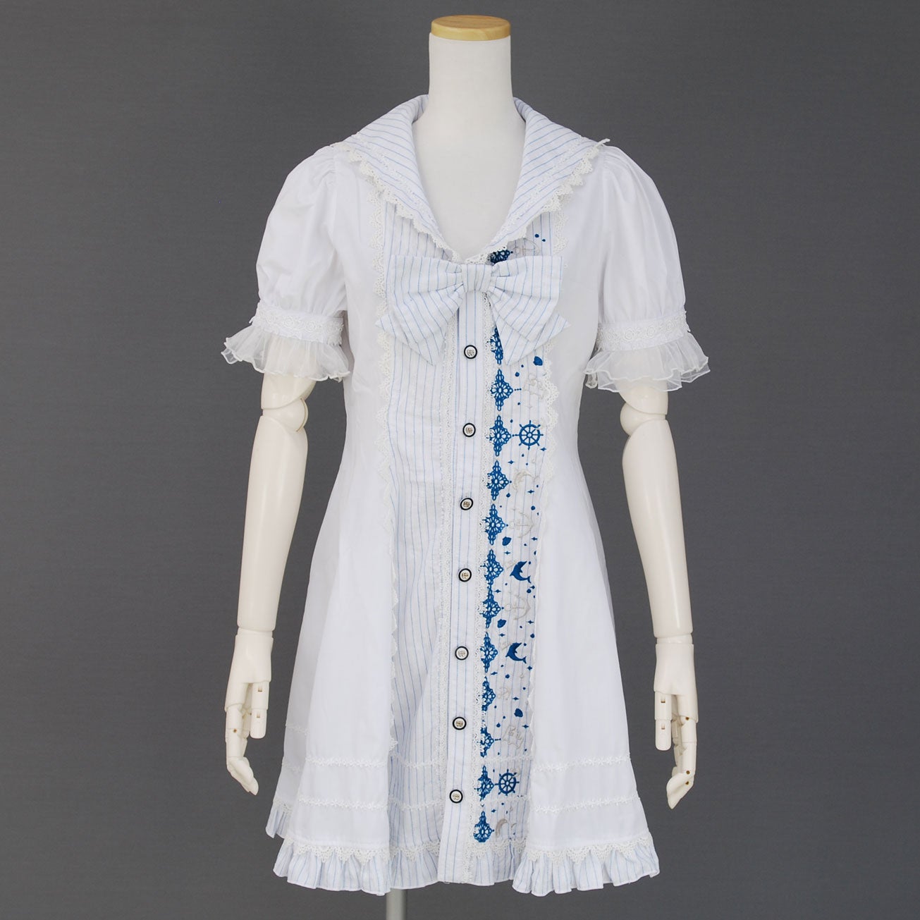 h.NAOTO FRILL フリルストライプシャツ FRILL Marine Blue Shirt OP by h.NAOTO