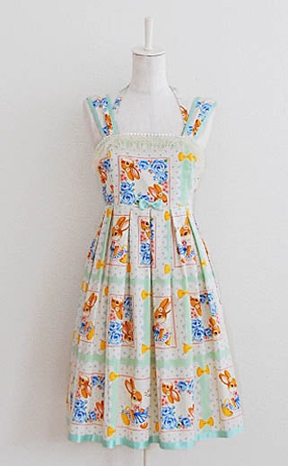 Rabbit Handkerchief Print Halter Neck Sleeveless OP by Emily