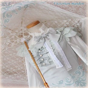 Lace Ribbon Standing Collar Blouse by Victorian Maiden