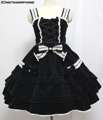 Velveteen Ribbon Frill Pinafore Dress by Metamorphose Temps de Fille