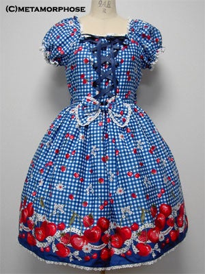 Gingham Cherry Short Sleeve OP by Metamorphose Temps de Fille