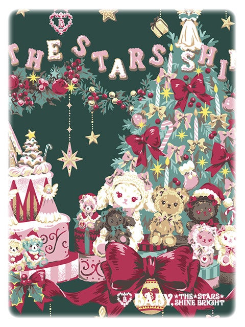BABY くみゃちゃんたちのChristmas Holly Night 柄JSK Kumya chan's Christmas Holly Night Scallop JSK by Baby, the Stars