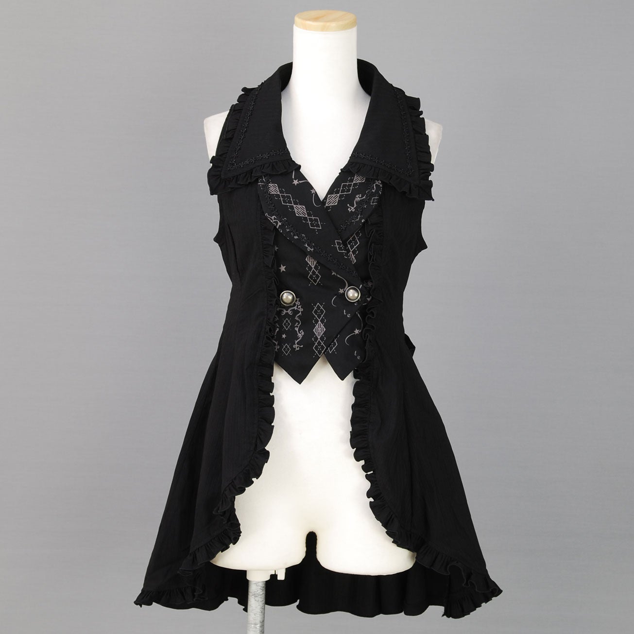 未着用少々訳有＊h.naoto Bloodレースアップ重ね着風燕尾フリルトップス FRILL Tailored Collar Long Vest by h.NAOTO