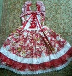 CHOCOCHIP COOKIE ロリータ ブラウス 2点セット Strawberry Cake Print Frill JSK by Chocochip Cookie