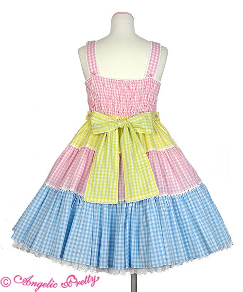 ギンガム配色肩リボンJSK Gingham Color Scheme Shoulder Ribbon JSK by Angelic Pretty