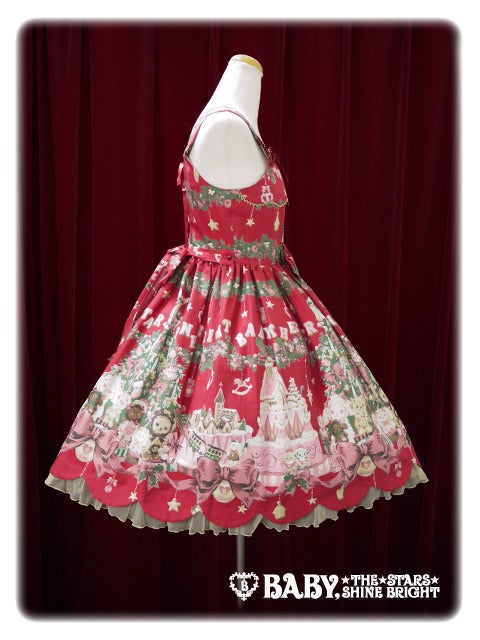 BABY くみゃちゃんたちのChristmas Holly Night 柄JSK Kumya chan's Christmas Holly Night Scallop JSK by Baby, the Stars