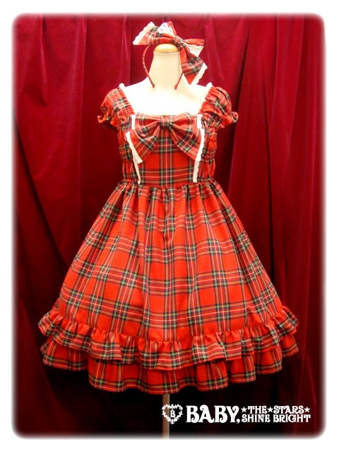 Tartan Check Mini Sleeve JSK and Head Bow Set by Baby, the Stars