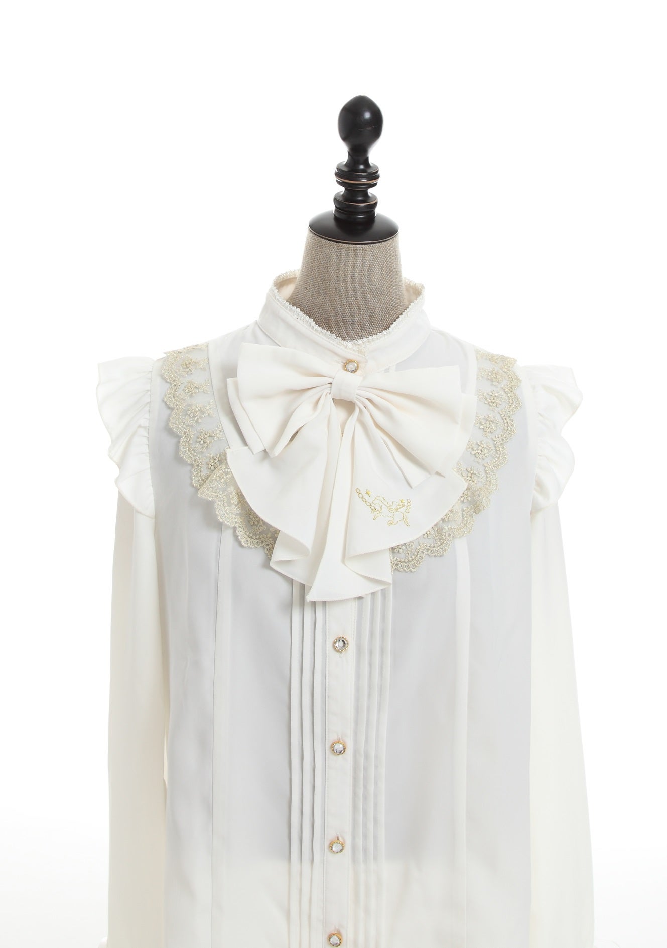 Shoulder Frill Blouse with Ribbon Brooch by Axes Femme