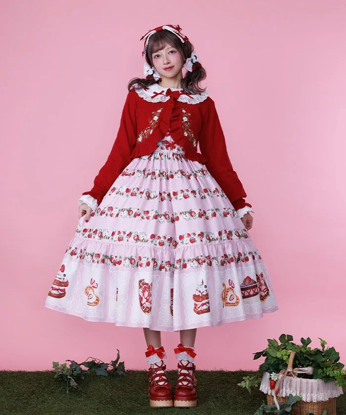 Chalmiere シャルミエール いちご刺繍ニットボレロ 赤 Chalmiere ~ Strawberry Embroidery Knit Bolero by Axes Femme