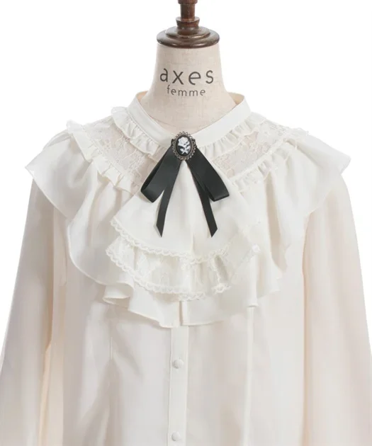 Frill Blouse with Jabot Brooch by Axes Femme