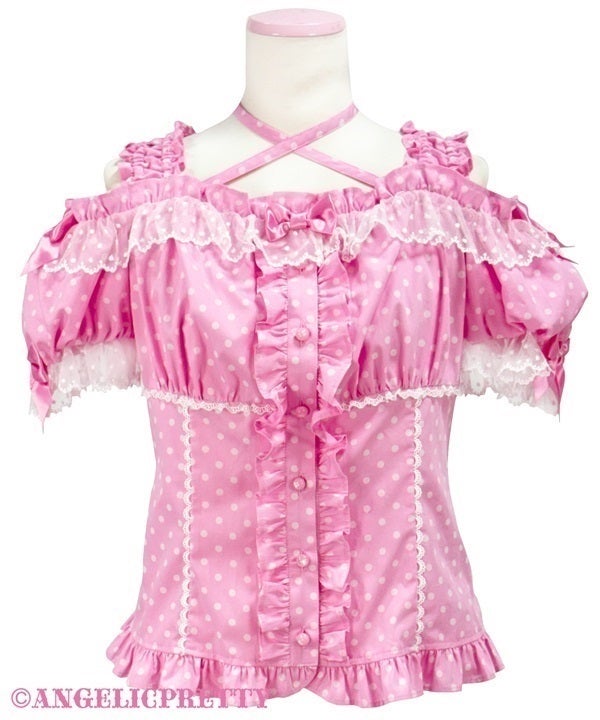 Polka Dot Shirring Blouse by Angelic Pretty