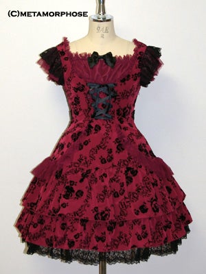 Rose Flocky Lace Up JSK by Metamorphose Temps de Fille