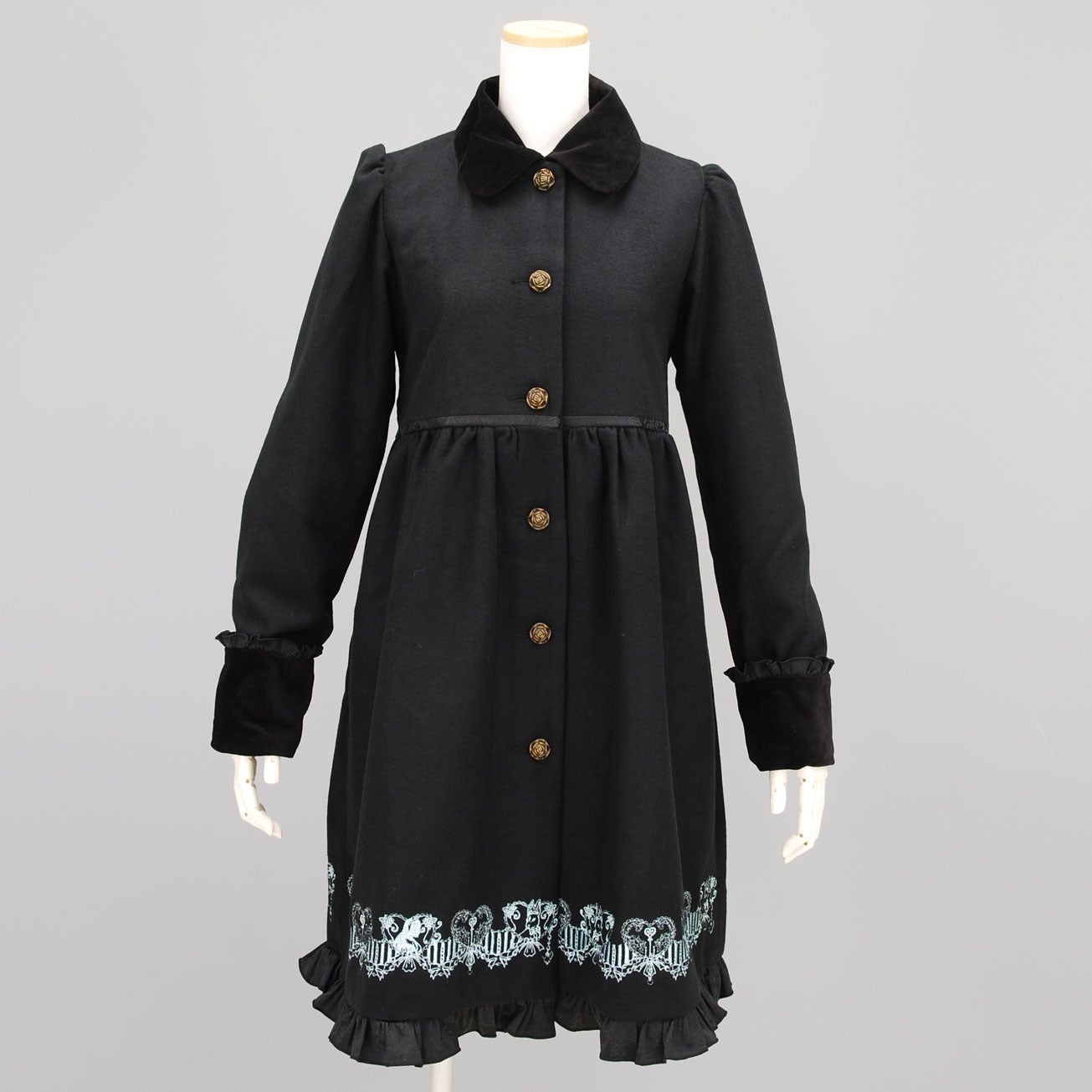 FRILL Ribbon & Embroidery A-line Coat by h.NAOTO FRILL Ribbon & Embroidery A-line Coat by h.NAOTO