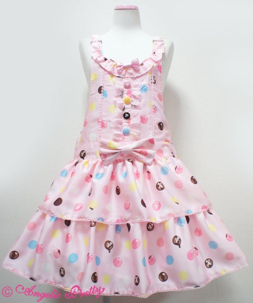 Polka Dot Chocolate Salopette Set by Angelic Pretty
