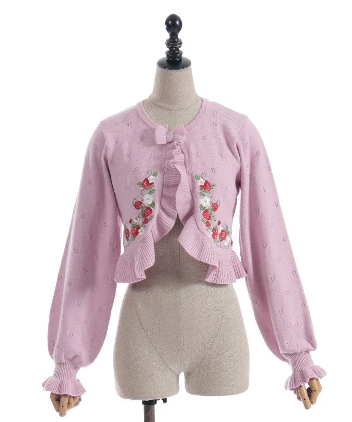 Chalmiere ~ Strawberry Embroidery Knit Bolero by Axes Femme