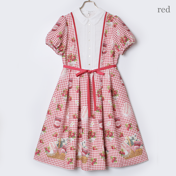 Strawberry Picnic Pin Tuck OP by Melody BasKet