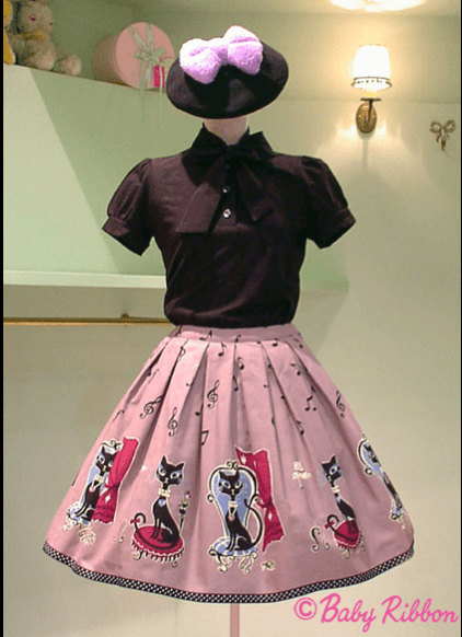 Music Note and Cat Print Skirt by Emily Temple Cute