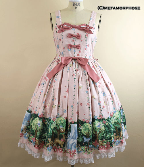 Lovely Forest Ribbon Shirred JSK (Medium-Length) by Metamorphose