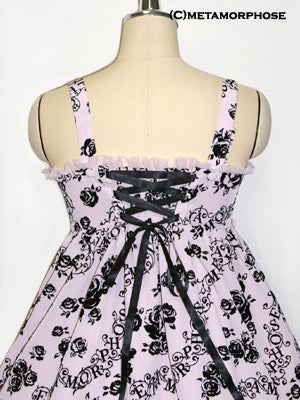 メタモルフォーゼバラフロッキーハイウエストジャンパースカート・ピンク Rose Flocky High Waist JSK by Metamorphose Temps de Fille