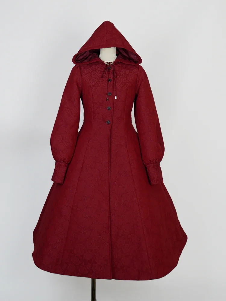 Matelasser Rose Hooded Long Coat by Victorian Maiden