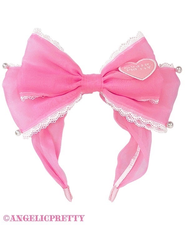 Heart Patch Organdy Ribbon Head Bow by Angelic Pretty