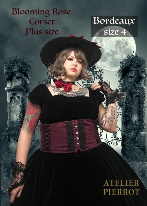 アトリエピエロ Blooming Rose ショートコルセット ボルドー Blooming Rose Short Corset (Plus Size) by Atelier Pierrot