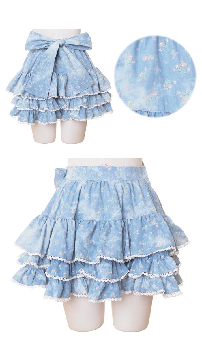 Natural Lolita Floral Tie-dyed Tiered Mini Skirt (L452) by Bodyline