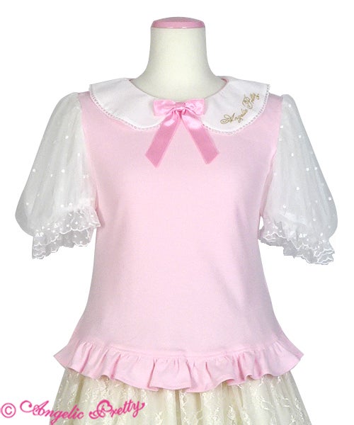 Logo Embroidery Color Short Sleeve Cutsew by Angelic Pretty