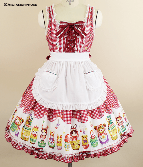 Matryoshka Doll Lace Up JSK with Apron by Metamorphose Temps de Fille