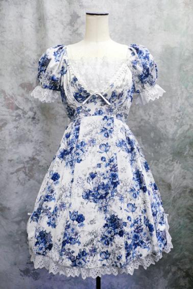 Moi-même-Moitié 花柄 半袖 ワンピース ブルー系 Blue Bouquet Print OP by Moi-même-Moitié