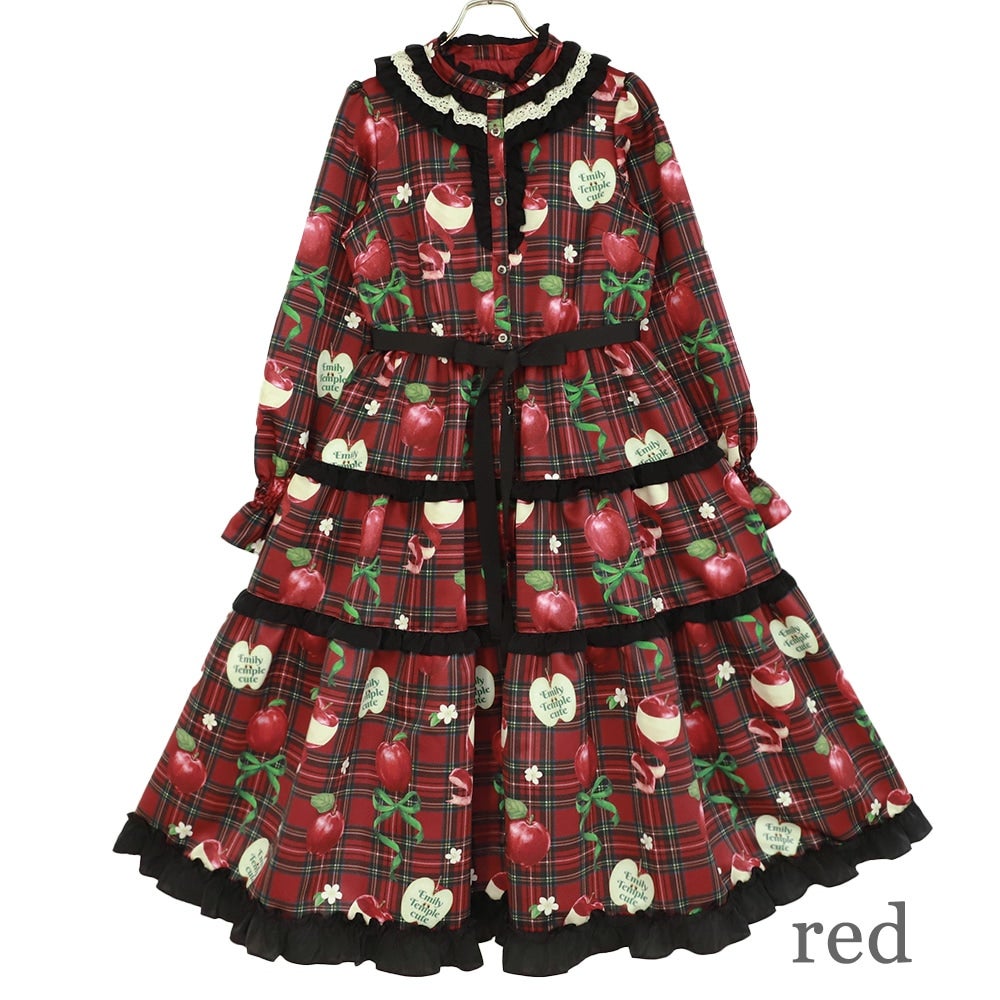 Tartan Ribbon Apple Long OP by Emily Temple Cute