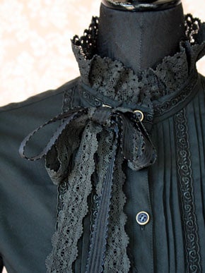 Lace Ribbon Standing Collar Blouse by Victorian Maiden