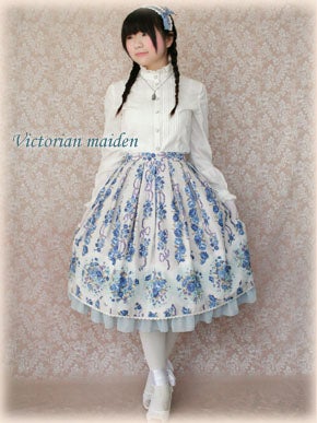 Rose Bouquet Stripe Frill Skirt by Victorian Maiden