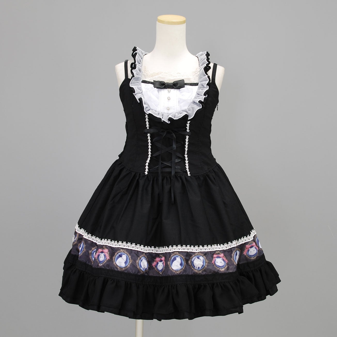 H. Naoto Frill ジャンパースカート 黒×白 FRILL White Cat JSK by h.NAOTO