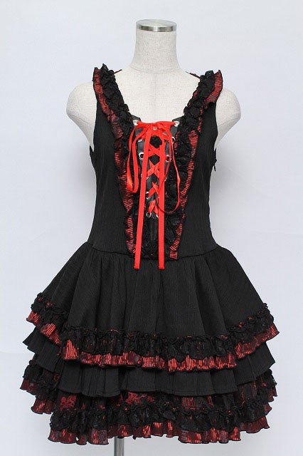 H.Jelly Stripe Frill Lace Up JSK by h.NAOTO