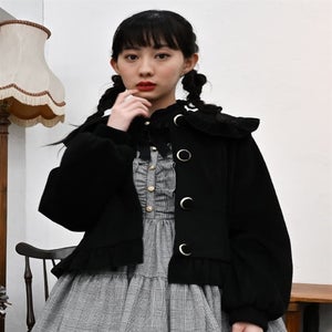 axes femme kawaii バックフリルショートコート　ブラック Kawaii - Back Frill Short Coat by Axes Femme