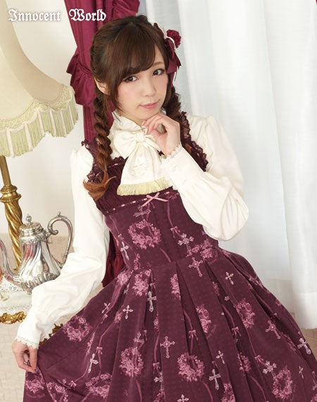 イノセントワールド ロリィタ 薔薇と十字架のレースJSK ボルドー Rose and Cross Lace JSK by Innocent World
