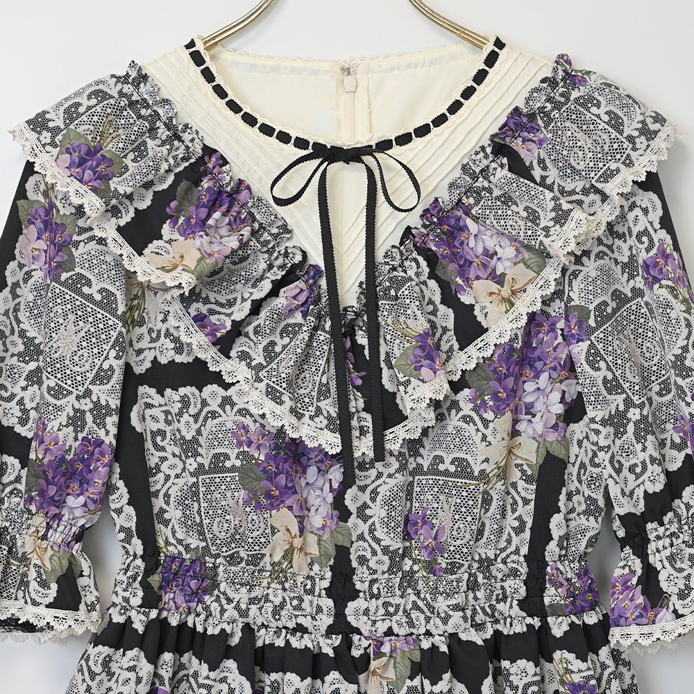 Violet Lace Yoke Switching OP (2025) by Melody BasKet