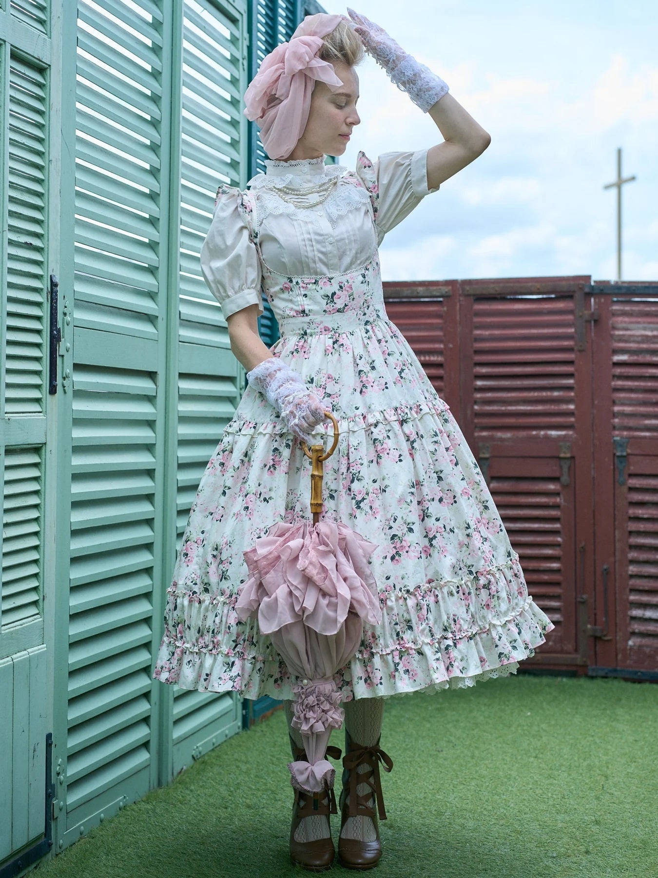 Rococo Bouquet Frill Apron JSK (2024) by Victorian Maiden